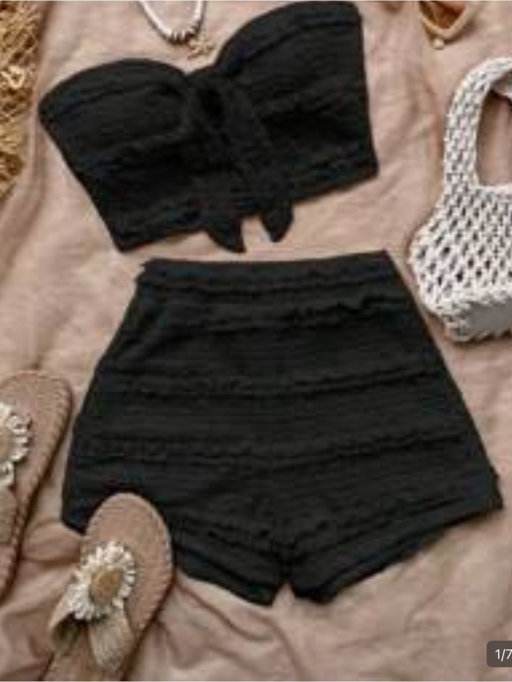 SHEIN Black Ruffled Elastic-Waist Shorts Set